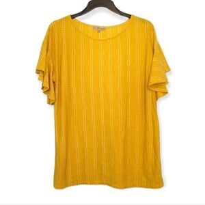 Ultra Teeze Mustard Yellow Flutter Sleeve Blouse Size Medium